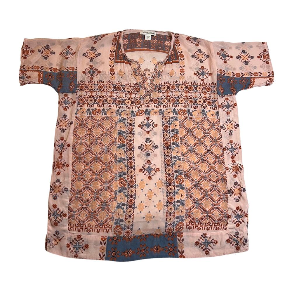 Coldwater Creek Split Neck Boho Print Blouse Size Small Boho Cottagecore
